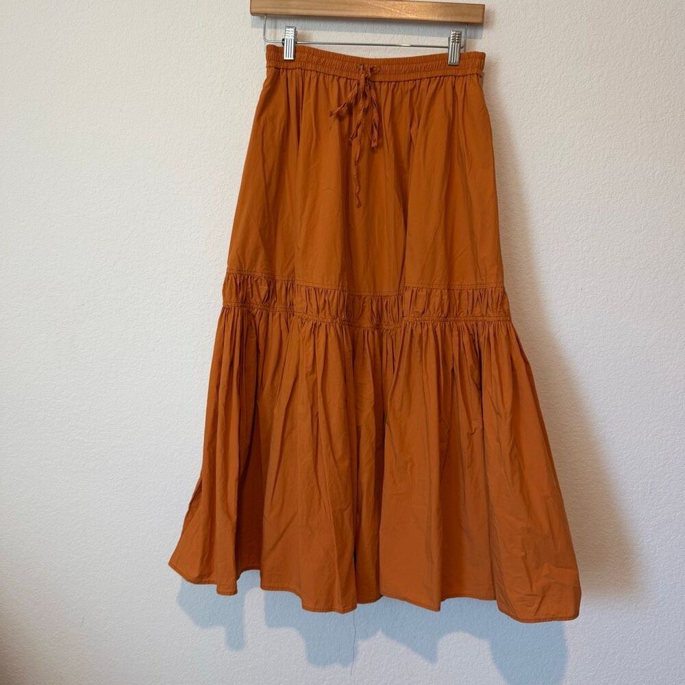Meimeij Burnt Orange Cotton Tiered Pull-On Midi Skirt Women's Size 40 Small